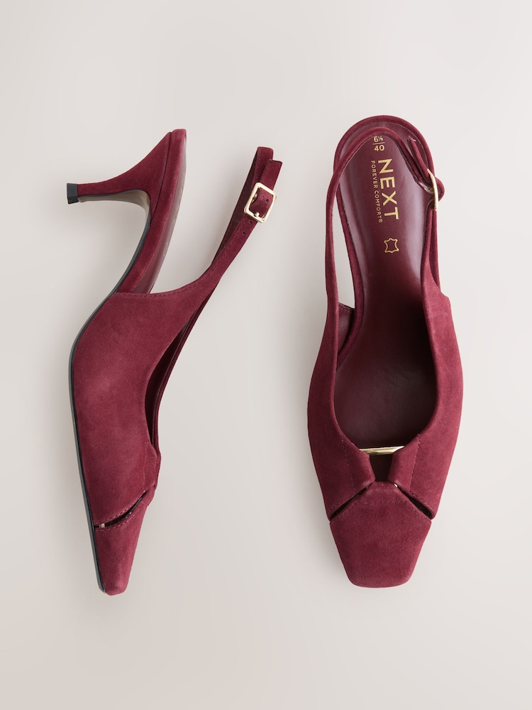 Burgundy Red Forever Comfort® Leather Cutout Hardware Detail Slingback Heels - Image 1 of 10