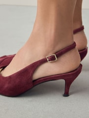 Burgundy Red Forever Comfort® Leather Cutout Hardware Detail Slingback Heels - Image 10 of 10