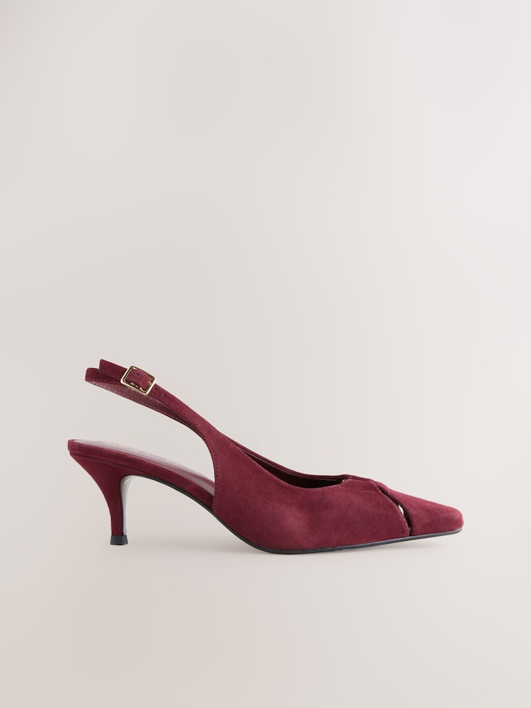 Burgundy Red Forever Comfort® Leather Cutout Hardware Detail Slingback Heels - Image 2 of 10