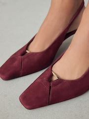 Burgundy Red Forever Comfort® Leather Cutout Hardware Detail Slingback Heels - Image 5 of 10