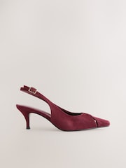Burgundy Red Forever Comfort® Leather Cutout Hardware Detail Slingback Heels - Image 7 of 10