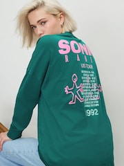 Green/Pink Graphic Long Sleeve Crew Neck Top - Image 1 of 9