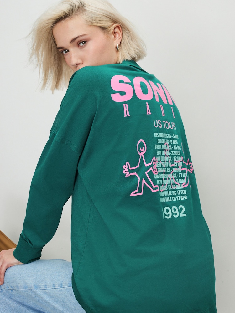 Green/Pink Graphic Long Sleeve Crew Neck Top - Image 1 of 9