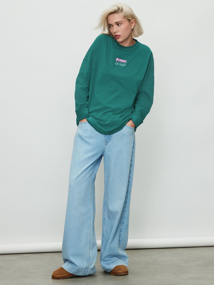 Green/Pink Graphic Long Sleeve Crew Neck Top - Image 2 of 9