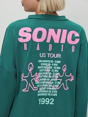 Green/Pink Graphic Long Sleeve Crew Neck Top - Image 4 of 9
