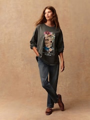 Charcoal Grey Frida Kahlo Graphic Long Sleeve T-Shirt - Image 3 of 8