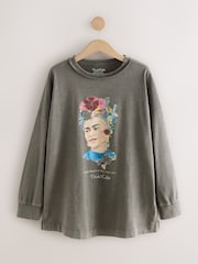 Charcoal Grey Frida Kahlo Graphic Long Sleeve T-Shirt - Image 6 of 8