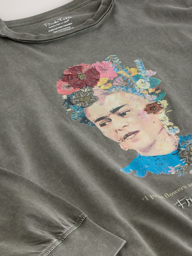 Charcoal Grey Frida Kahlo Graphic Long Sleeve T-Shirt - Image 8 of 8