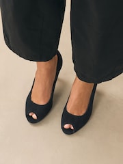 Black Forever Comfort® Premium Leather Peep Toe Heels - Image 1 of 10