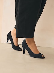 Black Forever Comfort® Premium Leather Peep Toe Heels - Image 4 of 10