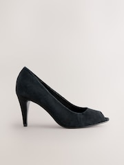 Black Forever Comfort® Premium Leather Peep Toe Heels - Image 5 of 10