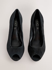 Black Forever Comfort® Premium Leather Peep Toe Heels - Image 6 of 10