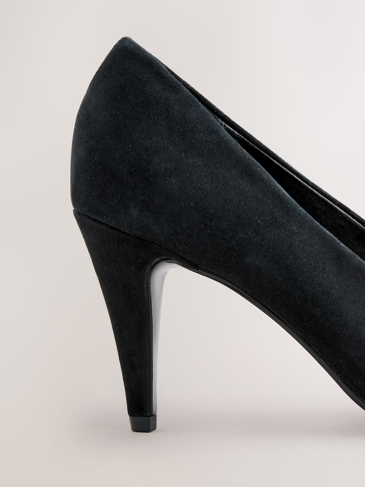 Black Suede Forever Comfort® Premium Leather Peep Toe Heels - Image 8 of 10