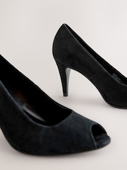 Black Forever Comfort® Premium Leather Peep Toe Heels - Image 9 of 10