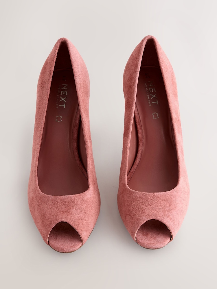 Rose Pink Forever Comfort® Premium Leather Peep Toe Heels - Image 2 of 5