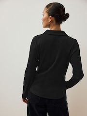Black Henley Long Sleeve Button Down Top - Image 3 of 7
