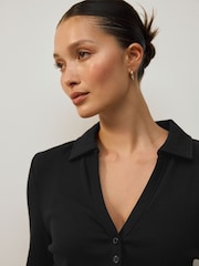 Black Henley Long Sleeve Button Down Top - Image 4 of 7