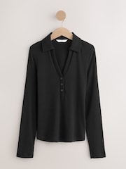 Black Henley Long Sleeve Button Down Top - Image 5 of 7