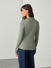 Sage Green Henley Long Sleeve Button Down Top - Image 3 of 7