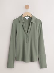 Sage Green Henley Long Sleeve Button Down Top - Image 5 of 7