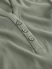 Sage Green Henley Long Sleeve Button Down Top - Image 6 of 7
