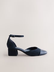 Navy Forever Comfort® Premium Leather Toe Cap Block Heels - Image 1 of 5