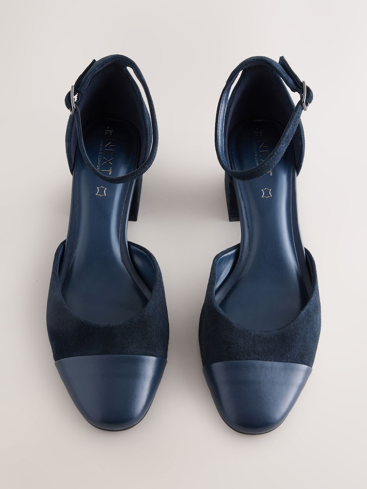 Navy Forever Comfort® Premium Leather Toe Cap Block Heels - Image 2 of 5