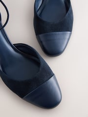 Navy Forever Comfort® Premium Leather Toe Cap Block Heels - Image 4 of 5