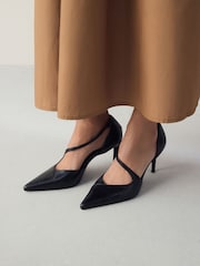 Black Forever Comfort® Premium Leather Asymmetric Court Heels - Image 1 of 8
