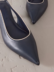 Navy Forever Comfort® Premium Leather Pointed Toe Bow Slingback Heels - Image 11 of 12