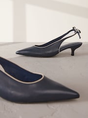 Navy Forever Comfort® Premium Leather Pointed Toe Bow Slingback Heels - Image 12 of 12