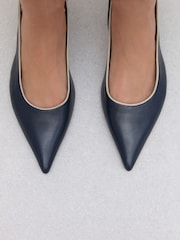 Navy Forever Comfort® Premium Leather Pointed Toe Bow Slingback Heels - Image 3 of 12