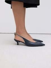 Navy Forever Comfort® Premium Leather Pointed Toe Bow Slingback Heels - Image 5 of 12