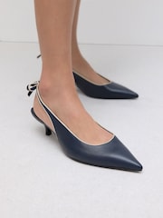 Navy Forever Comfort® Premium Leather Pointed Toe Bow Slingback Heels - Image 6 of 12