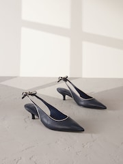 Navy Forever Comfort® Premium Leather Pointed Toe Bow Slingback Heels - Image 8 of 12
