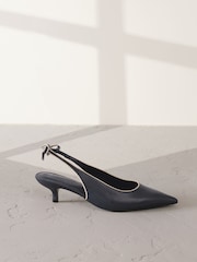 Navy Forever Comfort® Premium Leather Pointed Toe Bow Slingback Heels - Image 9 of 12