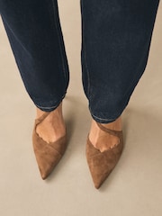 Tan Brown Forever Comfort® Premium Leather Asymmetric Court Heels - Image 1 of 9
