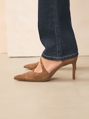 Tan Brown Forever Comfort® Premium Leather Asymmetric Court Heels - Image 2 of 9