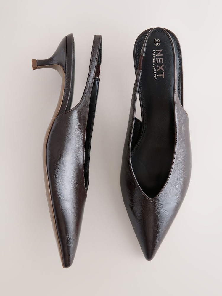 Chocolate Brown Standard/Wide Fit Forever Comfort® Point Toe Low Slingback Kitten Heels - Image 2 of 5