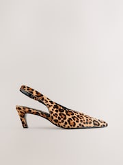 Leopard Forever Comfort® Leather Pointed Toe Slingback Heels - Image 1 of 10
