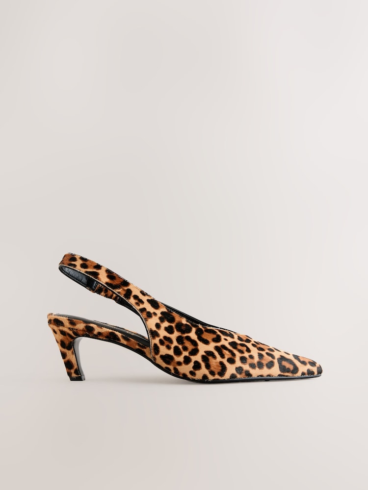 Leopard Forever Comfort® Leather Pointed Toe Slingback Heels - Image 1 of 10