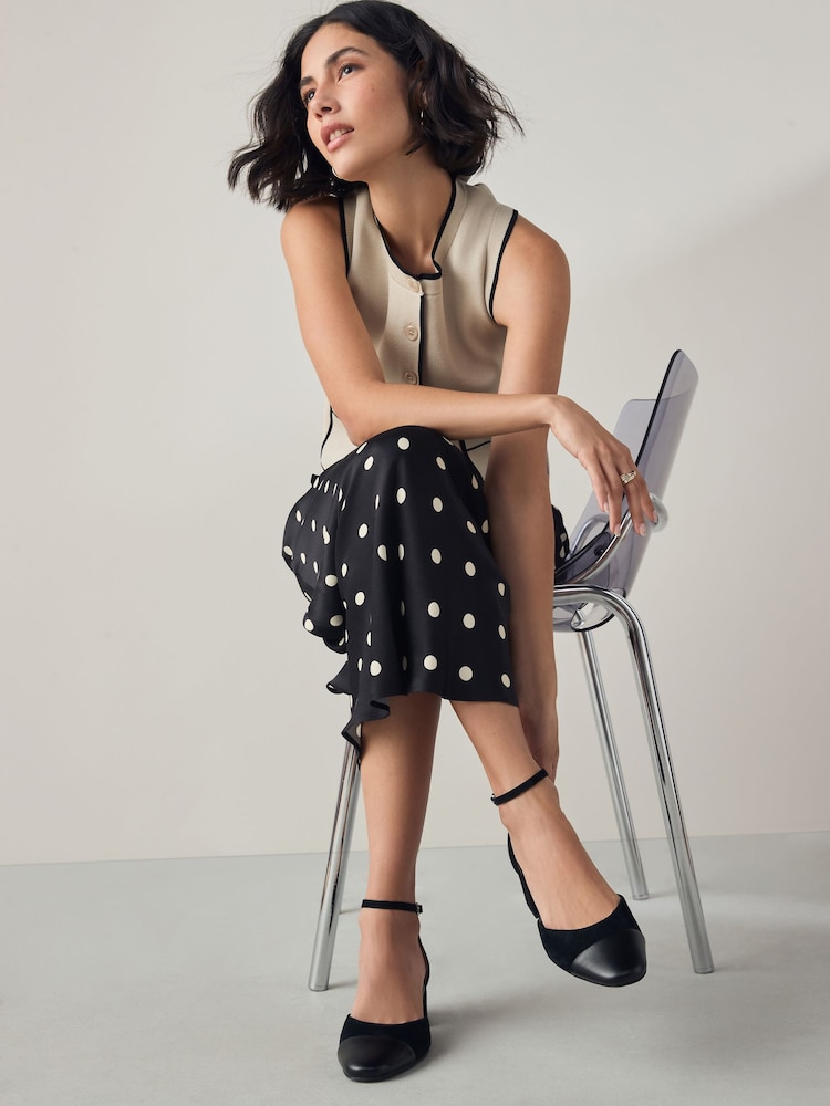 Black Forever Comfort® Premium Leather Toe Cap Block Heels - Image 1 of 9