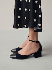 Black Forever Comfort® Premium Leather Toe Cap Block Heels - Image 2 of 9
