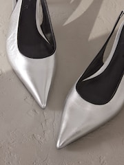 Silver Forever Comfort® Premium Leather Pointed Toe Bow Slingback Heels - Image 6 of 6