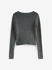 Gap Black Cropped Plaited Rib Cardigan - Image 6 of 7