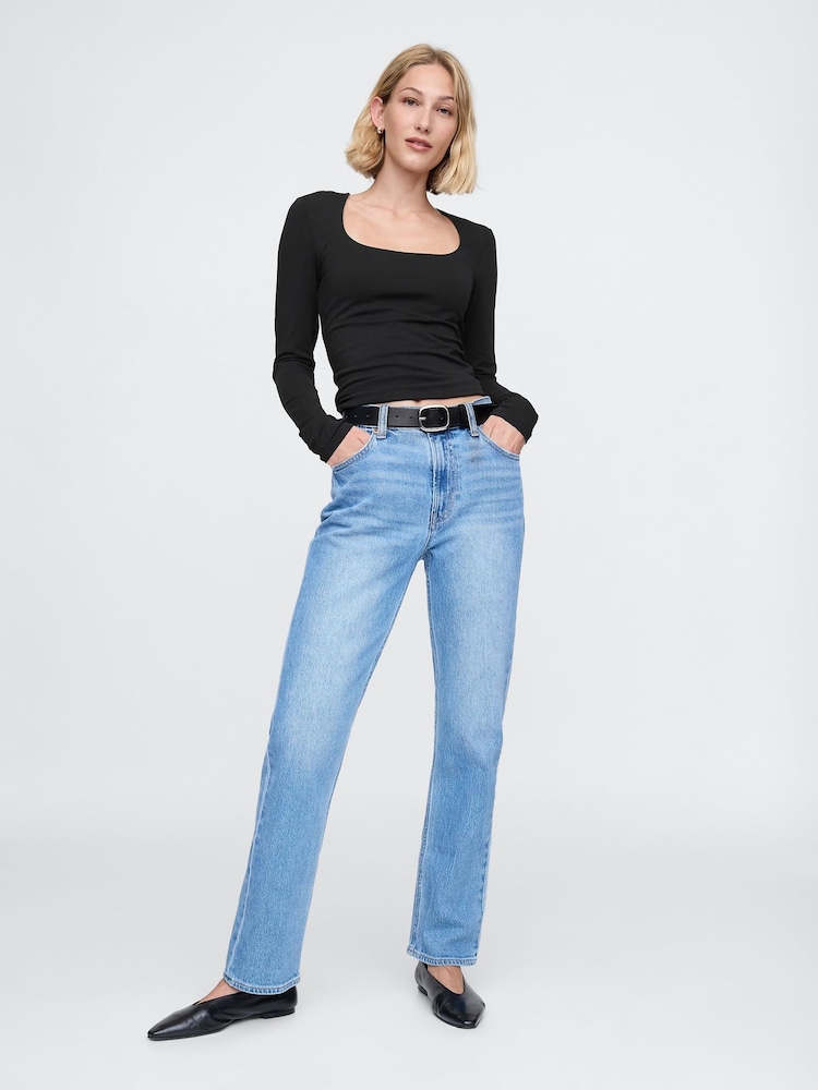 Gap Black Square Neck Long Sleeve Top - Image 3 of 5
