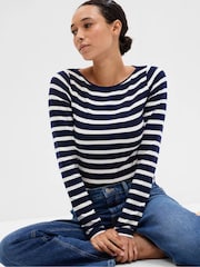 Gap Black Stripe Long Sleeve Boat Neck Top - Image 1 of 2