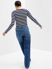 Gap Black Stripe Long Sleeve Boat Neck Top - Image 2 of 2