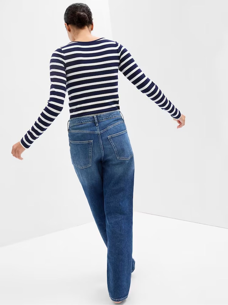 Gap Black Stripe Long Sleeve Boat Neck Top - Image 2 of 2
