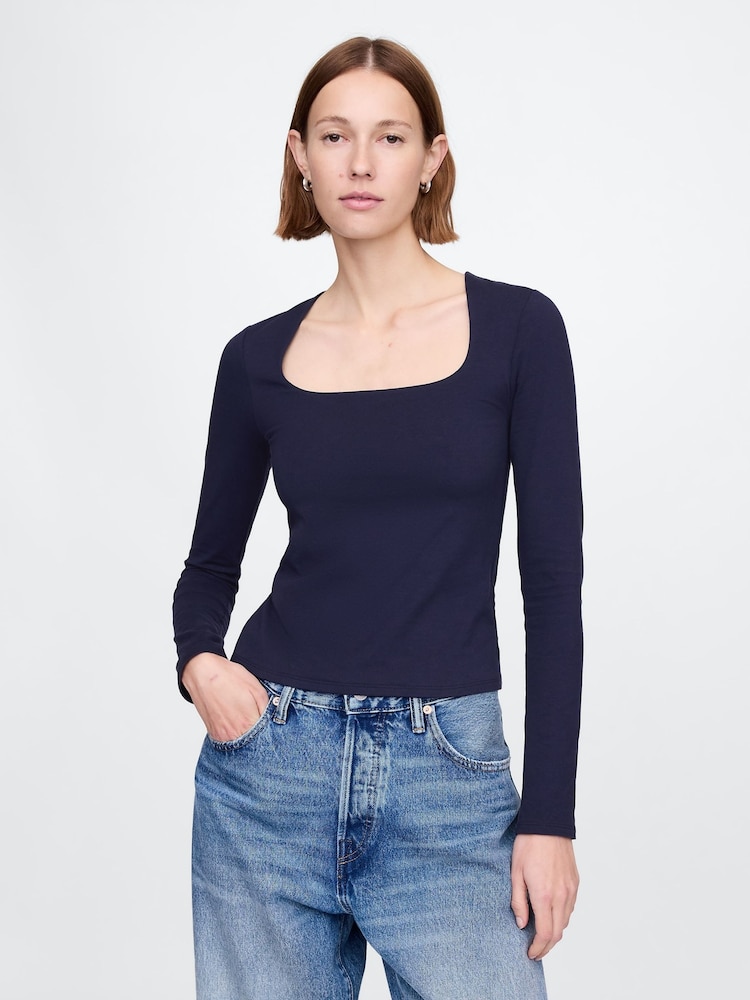 Gap Navy Blue Square Neck Long Sleeve Top - Image 1 of 4